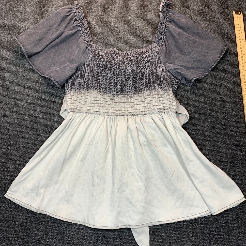 White House Black Market Ombre Smocked Peplum Top M Gray Fairy Grunge Romantic